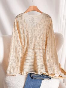 CosyJoli Áo len chui đầu kiểu Pháp thanh lịch, dáng rộng, chất liệu nhẹ, thích hợp cho mùa xuân/hè, dành cho nữ. - Màu be - Xem 2