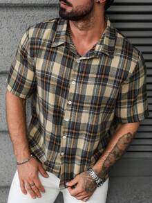 Manfinity Homme Plus Size Men's Casual Plaid Print Short Sleeve Shirt