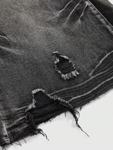 ROMWE Grunge Punk Y2K Vintage Washed Wing Print Super Low Waist Wide Leg Women Denim Shorts - Grey - View 4