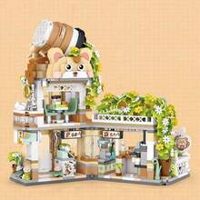 城市咖啡熊猫茶馆积木玩具，可打开的熊猫建筑茶馆拼装玩具，迷你街景积木，创意积木盒街景，万圣节、生日、圣诞节礼物，迷你积木，860+块 - 彩色 - 查看 8