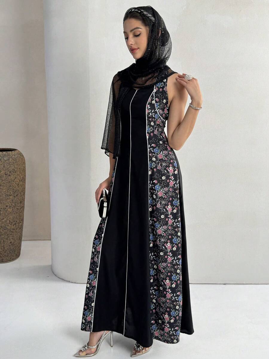 Yasmyna Women's Halter Backless Floral Print Elegant Party Dress - Apricot - View 1