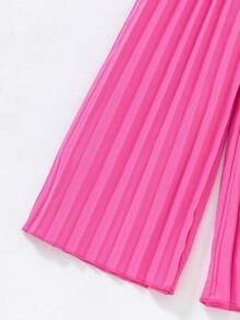 1pc Ruffle Hem Pleated Urban Casual Slim Jumpsuit, Suitable For Outdoor Summer And Gatherings - Hot Pink - View 6
