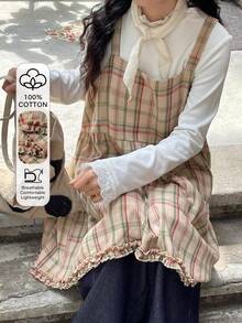 FRIFUL 女士格子吊带荷叶边宽松休闲百搭背心，秋冬款 - 彩色 - 查看 1