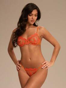 Enchnt 2pcs Underwear Set (With Underwire, Thong) - Orange - View 6