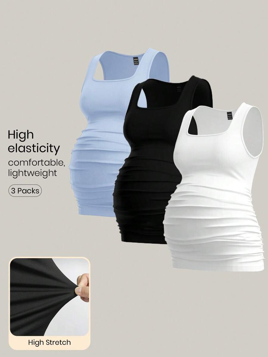 Modmama 3pcs Maternity Women's Solid Color Slimming Tank Tops, Casual & Simple, Perfect For Summer - Baby Blue - View 1