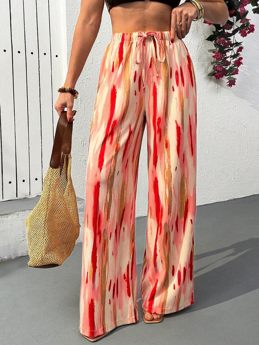 EURMUSE 女士扎染印花口袋宽松阔腿休闲裤 - 彩色 - 查看 1