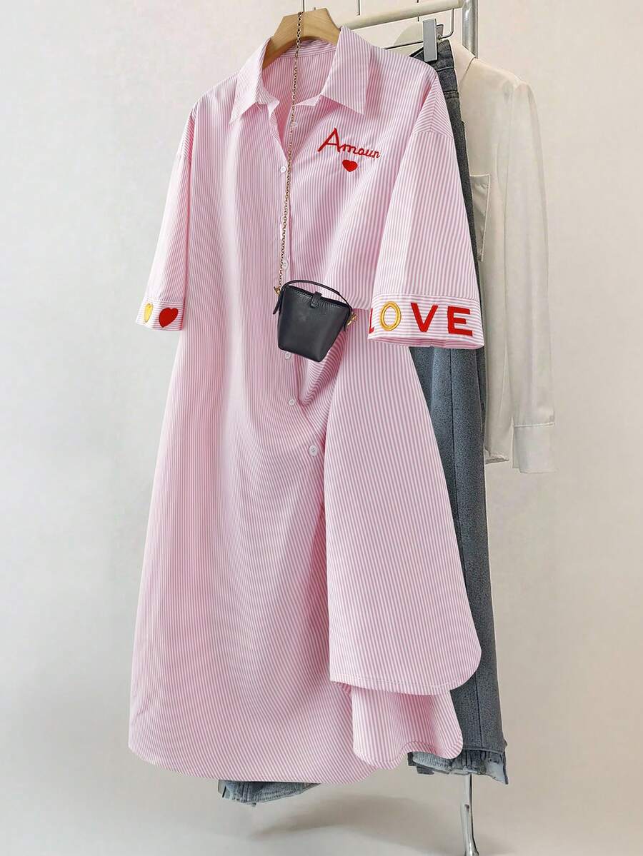 GlowEve CURVE Women's Elegant & Generous Daily Commute Loose Pink & White Striped Embroidered Maxi Dress - Multicolor - View 1