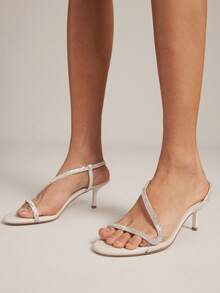 SHUZIA Women's Elegant Rhinestone Back Strap Stiletto Heeled Sandals - Burgundy - View 2