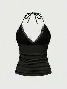 ROMWE J-Fashion Conjunto de ropa de estar en casa de top corto de cuello halter y shorts con estampado de cebra, estilo Y2K, para verano - Negro - Ver 6