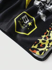 ROMWE MEN Street Life Quần đùi đấm bốc nam mùa hè, kiểu dáng thường ngày, họa tiết da báo và đầu lâu. - Nhiều màu - Xem 4