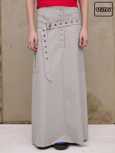 COUREZ 低腰工装长裙，腰带细节，Y2K复古风