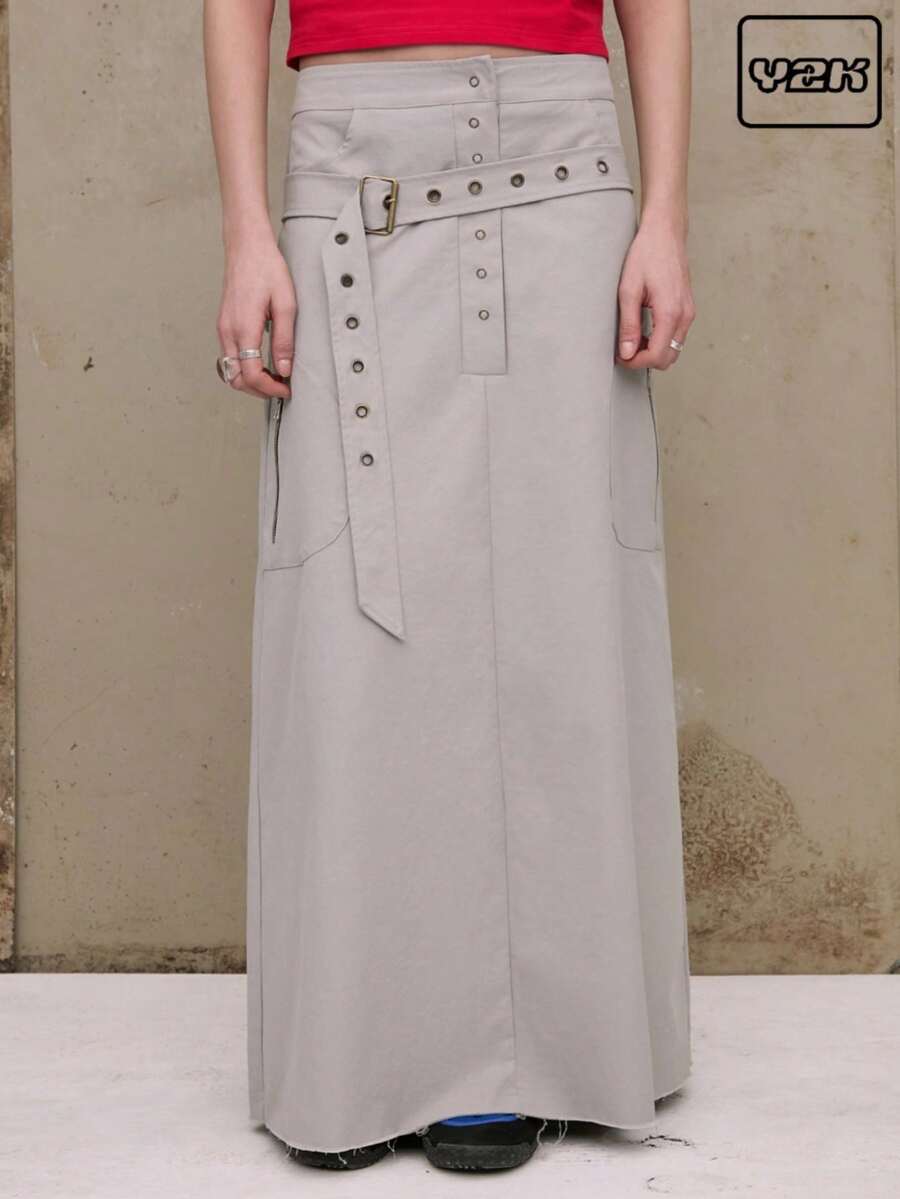 COUREZ 低腰工装长裙，腰带细节，Y2K复古风