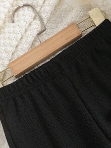 Elladie kids 2件套女童纯色圆领短袖T恤和松紧腰喇叭裤，春夏款 - 黑色 - 查看 6