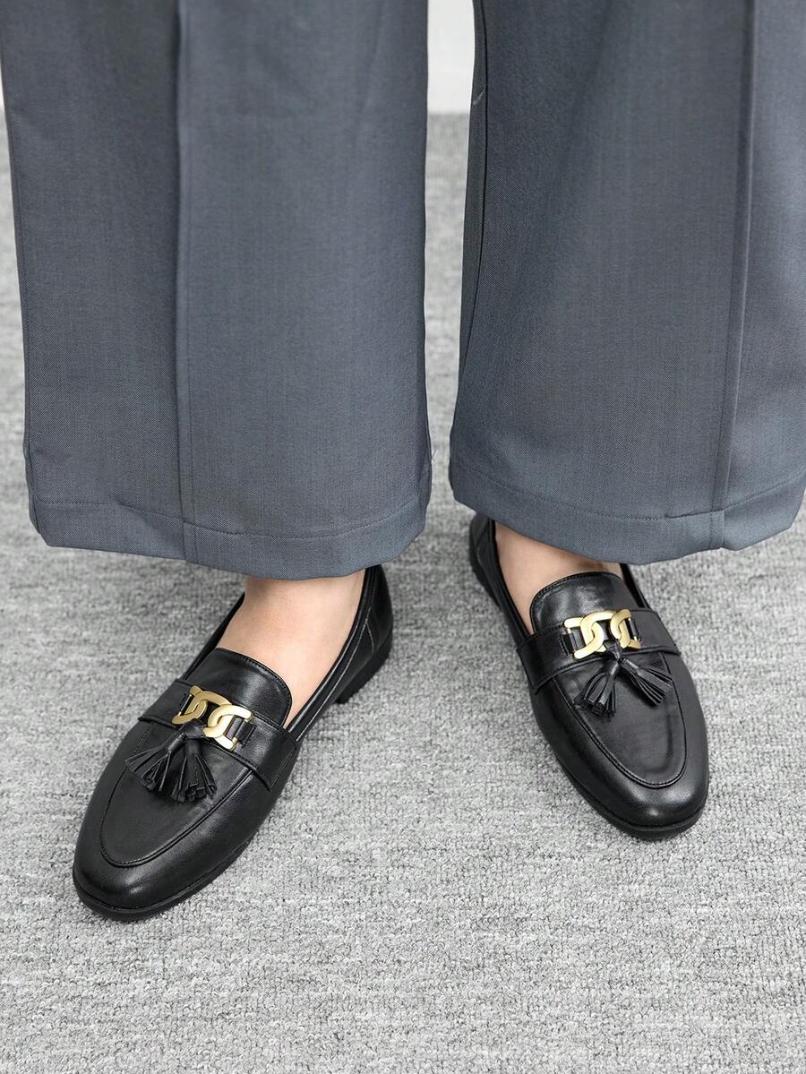 CUCCOO BIZCHIC 女士休闲流苏乐福鞋，适合日常通勤和休闲穿着 - 黑色 - 查看 1