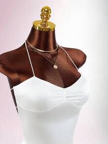 Amplova Vestido mini sexy de mujer con cuello halter cruzado y espalda descubierta de unicolor - Blanco - Ver 2