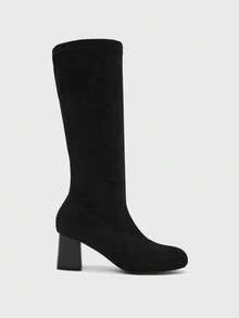 CUCCOO BIZCHIC Sepatu Bot Setinggi Lutut Wanita Warna Polos yang Modis, Serbaguna untuk Pemakaian Sehari-hari - Hitam - View 2
