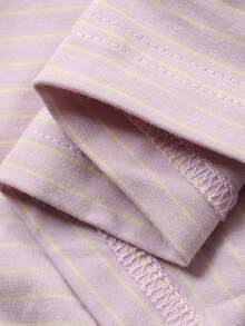 DAZY 两件套女士猫咪印花条纹宽松长袖T恤和裤子睡衣套装 - 粉色 - 查看 7