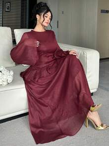 Dazy Plus Valentine Shiny Patchwork Ruffle Hem Maxi Party Dress, Wine Red, Spring/Summer - Burgundy - View 1