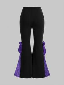 ROMWE Kawaii Pantalon évasé en dentelle et nœud pour femmes grandes tailles - Prune - Voir 5