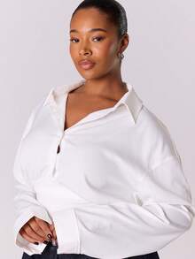 MUSERA Plus Drop Shoulder Crop Shirt - White - View 2