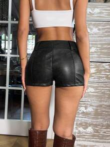 Ronhire Women's Solid Color Zipper Front Casual Shorts,Micro Shorts - Black - View 2