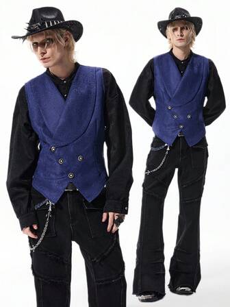 Men's Gothic Jacquard Double-Breasted Business Suit Vest