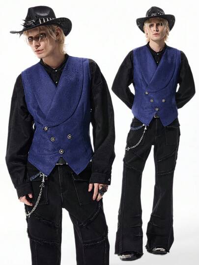 Men's Gothic Jacquard Double-Breasted Business Suit Vest