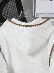 SHEIN 1 pièce Sweat-shirt-shirt surdimensionné à la mode pour préadolescentes avec graphique brodé, pull léger avec bordure contrastée, convient pour l'automne/l'hiver, les sorties, l'école, les voyages, les fêtes, les déplacements - Gris - Voir 5