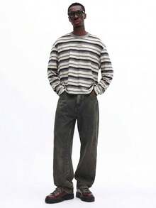 SUMWON Horizontal Striped Long Sleeve Crew Neck Tee Regular Fit Jersey Casual Everyday Wear Fall Winter Layering Basic - Multicolor - View 2