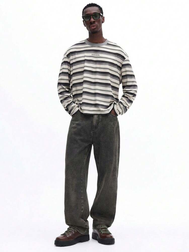 Horizontal Striped Long Sleeve Crew Neck Tee