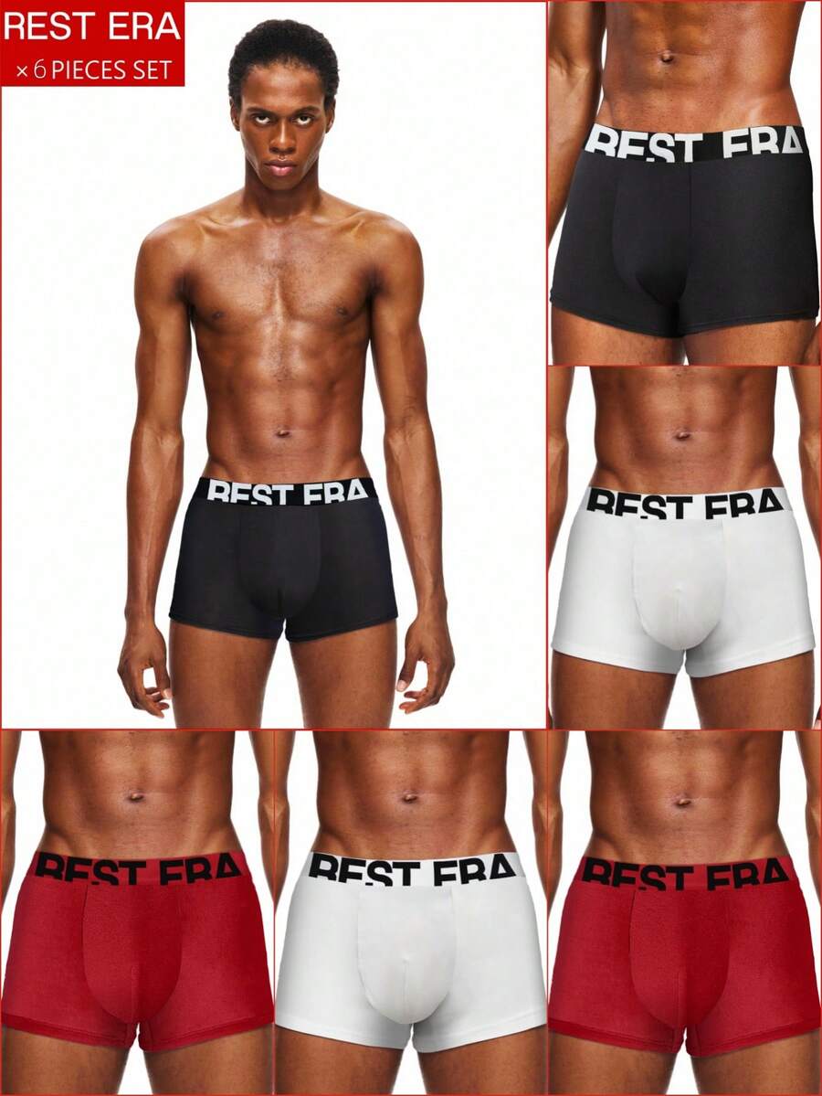 6pcs/Pack Men's Letter Printed Boxer Briefs - Multicolor - View 1