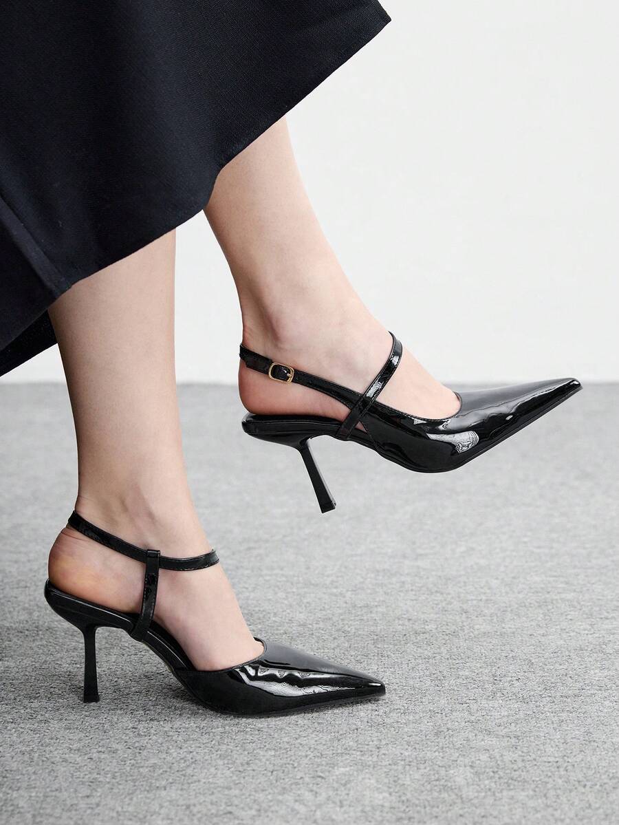 CUCCOO BIZCHIC Women's Pointed Toe Buckle Design Fashionable High Heels, Versatile For Daily Wear Valentine's Day - Black - View 1