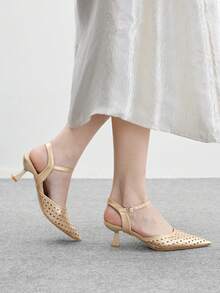 CUCCOO SZL Sapatos femininos de salto alto com bico fino e design vazado, versáteis para uso diário e ocasiões festivas. - Ouro - Ver 5