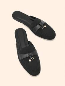 CUCCOO BASICS Women's Round Toe Flat Black Comfortable Versatile Commute Work Shoes, Breathable Mule Slip-On Flats For Christmas Spring Shoes Fall Shoes - Black - View 2