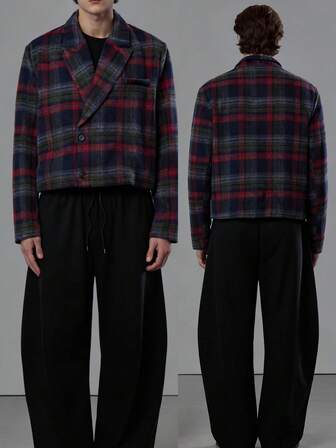 Street Life Blazer a maniche corte con motivo a quadri da uomo