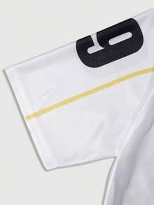 ROMWE MEN Prep Áo thun nam tay ngắn cổ chữ V in chữ, kiểu dáng thường ngày. - trắng - Xem 2