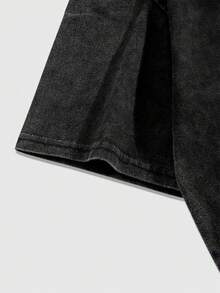 ROMWE MEN Goth Men's Minimalist Printed Round Neck Short Sleeve T-Shirt - Black - View 3