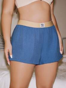 SHEIN 3pcs/Pack Plus Size Elastic Waist Woven Sleepwear Bottoms Sleep Shorts - Multicolor - View 5
