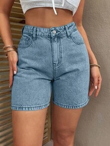 EURMUSE WOMEN HIGH WAIST MINI SHORT GRAY WASH - Baby Blue - View 4
