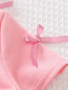 3件套女童针织连帽短袖露脐上衣、宽松针织吊带衫和阔腿裤三件套，适合日常穿着，四季皆宜。 - 粉色 - 查看 6