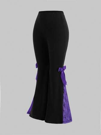 Kawaii بنطلون نسائي كبير الحجم مزين بالدانتيل والفيونكة والمقطع الواسع