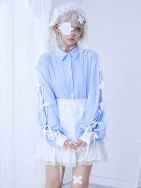 Cute Kawaii Bow Decor Striped Women Long Sleeve Shirt