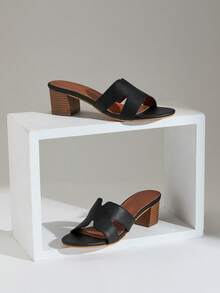 SHUZIA Women's Cut-Out Fashionable Comfortable Slide Heeled Sandals For Christmas Valentine's Day - Black - View 5