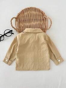 SHEIN Playful Pals 婴儿及幼儿男童经典街头风红白格子骑士刺绣长袖POLO衫，舒适透气，适合春秋季节、派对、日常穿着、上学及旅行。 - 卡其色 - 查看 2