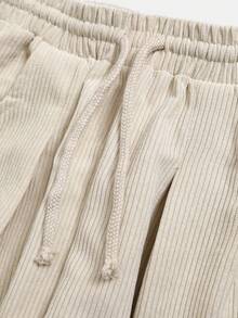 SHEIN 少女休闲复古灯芯绒宽松长裤，秋冬季 - 杏色 - 查看 5