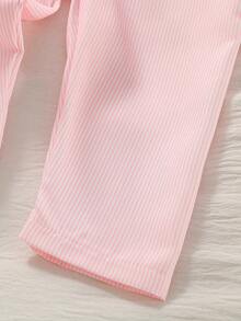 Baby Girl Button-Front Long Sleeve Shirt And Pants Loungewear Set, Casual Comfortable Sleepwear, Suitable For Cute And Sweet Little Girls - Pink - View 4