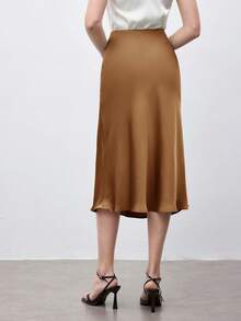 BizChic 黄棕色缎面A字裙，百搭春夏装，适合复活节、圣帕特里克节、通勤、日常休闲、浪漫90年代复古风、派对、海滩、毕业典礼、度假、婚礼宾客、伴娘、女主人等场合。 - 棕色 - 查看 5