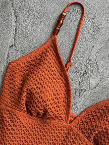 Swim Chiccia Fashionable Textured Fabric Design Popular Bestselling One-Piece Swimsuit For Summer Beach - Rust Brown - View 8