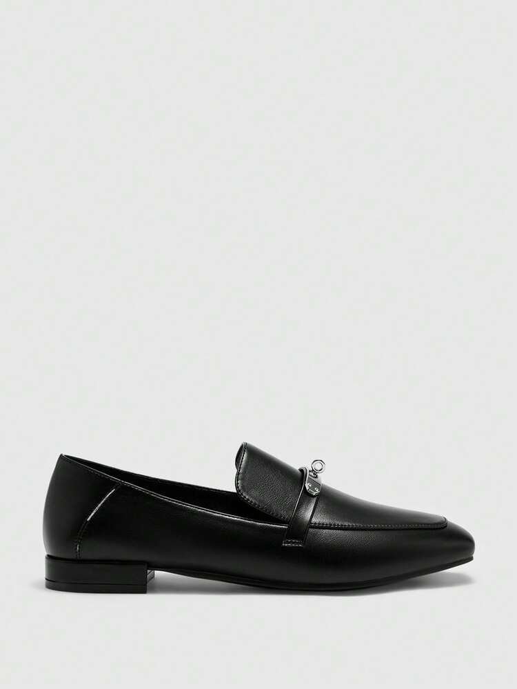CUCCOO BIZCHIC Women's Square Toe Flat Low Heel New Style Black Comfortable Versatile Slip-On Loafers, Black Lightweight Casual Flats For Women, Suitable For Commuting Spring Shoes