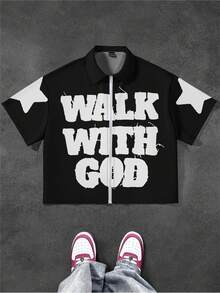 SHEIN Leap Crew Áo thun tay ngắn in họa tiết "Đi cùng Chúa" dành cho bé trai tuổi teen - Nhiều màu - Xem 2